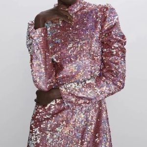Zara pink sequin limited edition dress. Size small NWT